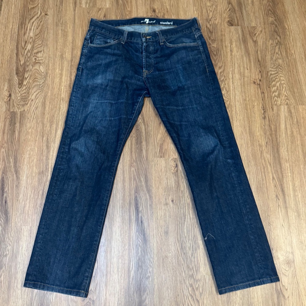 7 For All Mankind Standard Straight Leg Dark Wash Button Fly Mens Jeans 34x29
